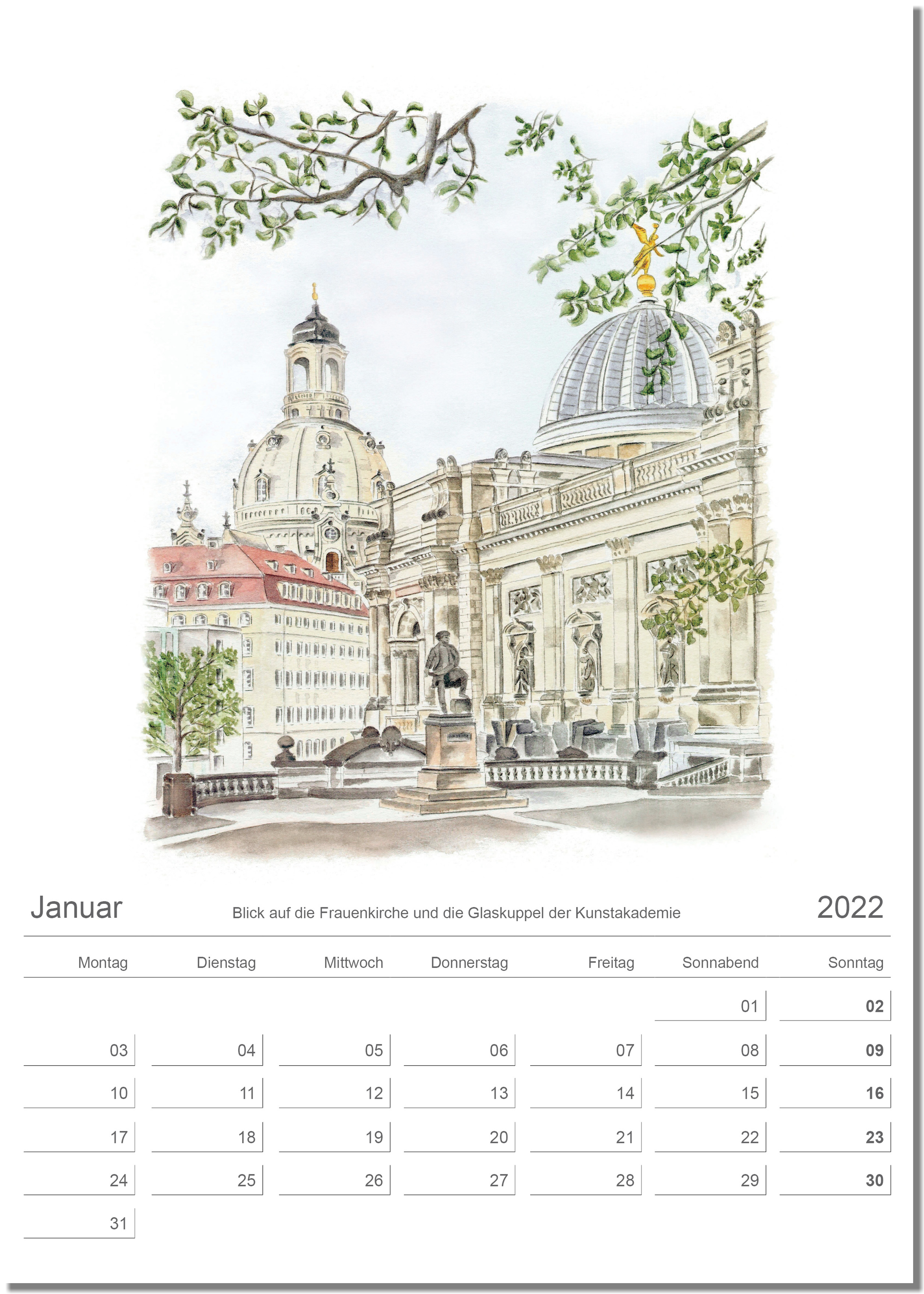 Kalender Dresden Januar 2022